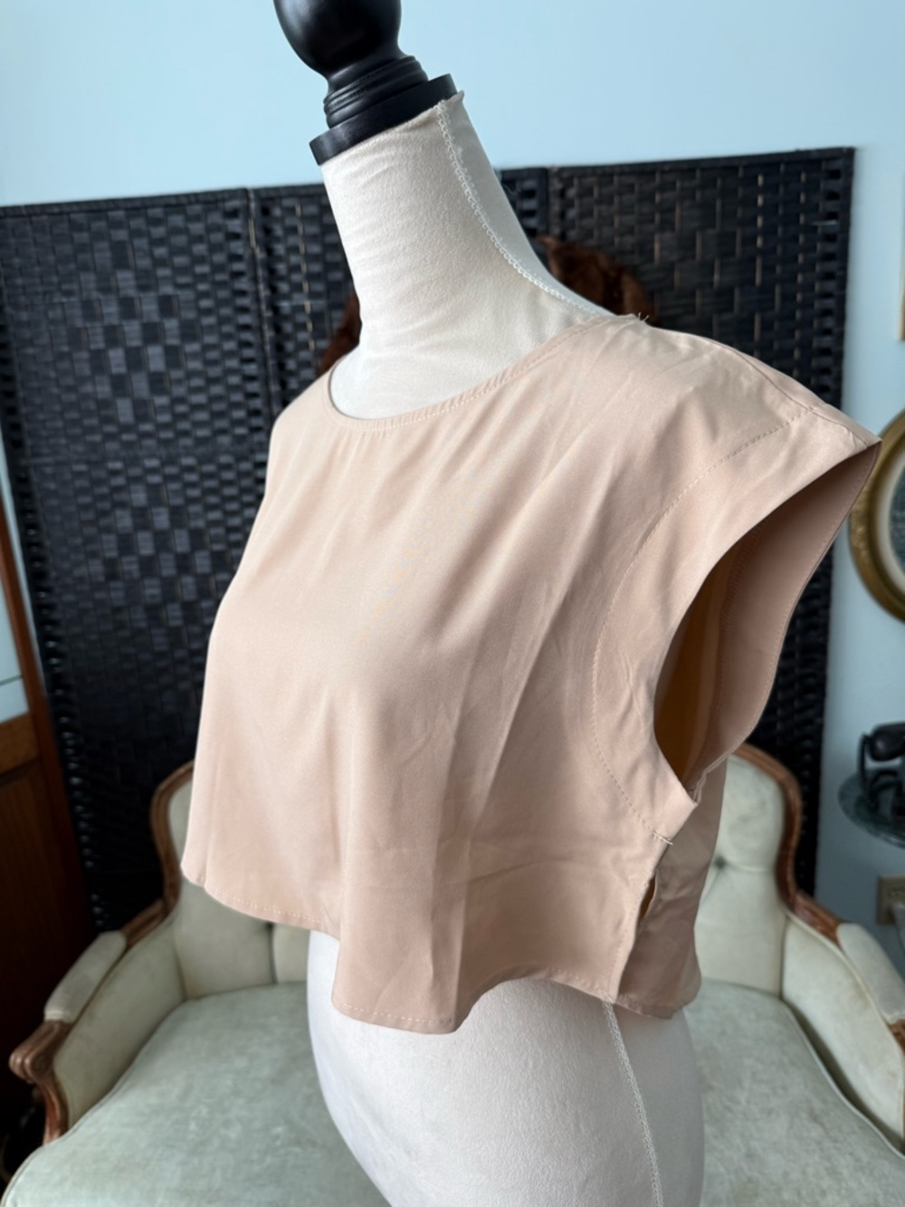 🤎 FAERIesty Neutral Two Piece Set Tiered Wide Leg Pants Crop Top Boho Chic Sz S - Picture 4 of 14